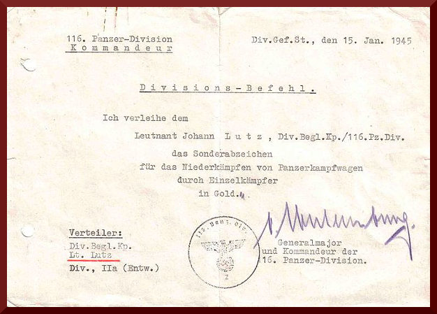 Urkunde Panzervernichter