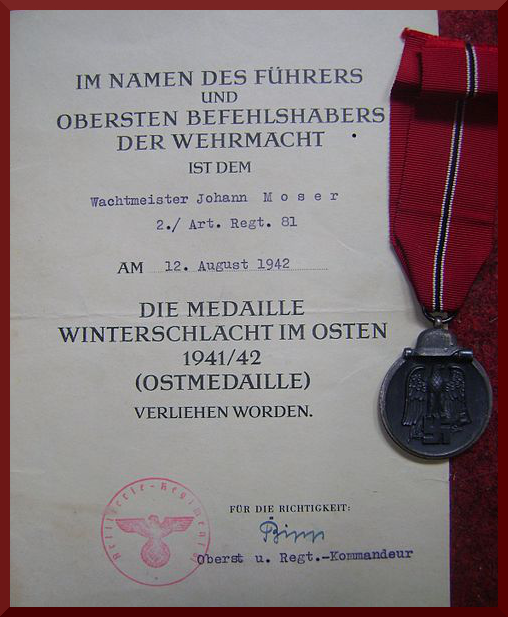 Medaille Winterschlacht im Osten mit Verleihungsurkunde