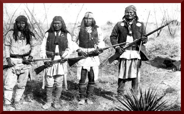 Apache chief Geronimo (right) and his warriors in 1886