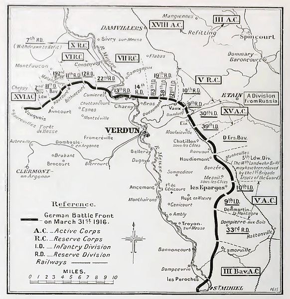 German dispositions, Verdun, 31 March 1916
